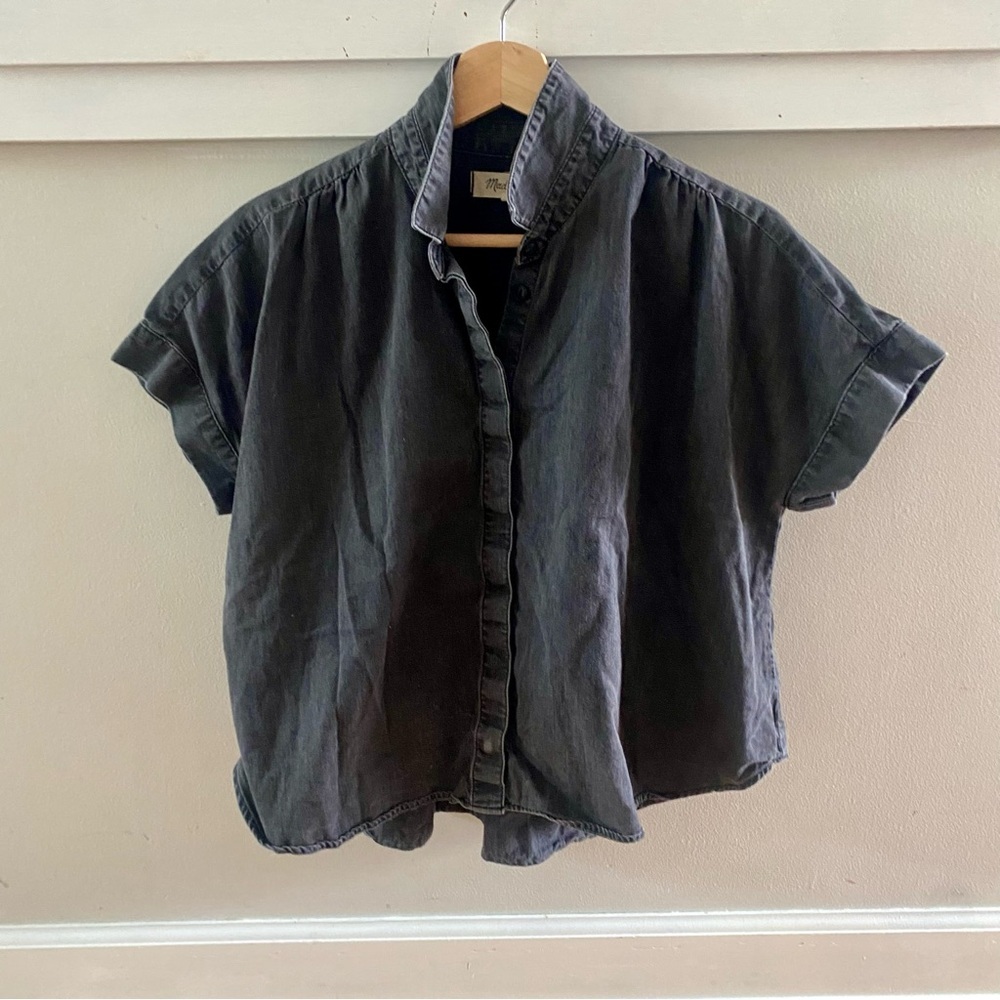 Madewell Denim Hilltop Shirt in Lunar Wash Black Size Medium Short Sleeve - Picture 3 of 10